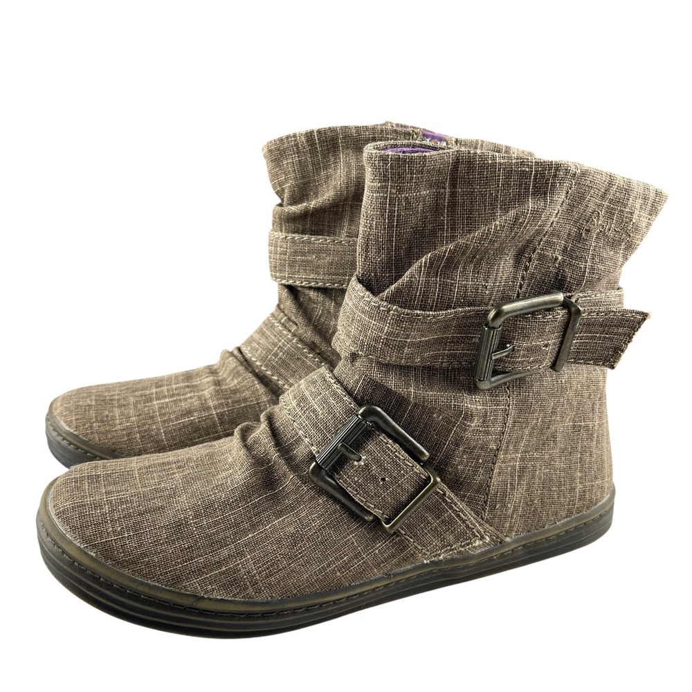 Blowfish Malibu Women's Slouchy Ankle Booties 8 Brown Double Buckle Ruched Boots - Picture 4 of 10